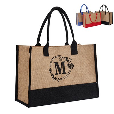 Two-tone Jute Tote Bag