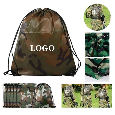 Camo Print Drawstring Backpack - Durable & Lightweight