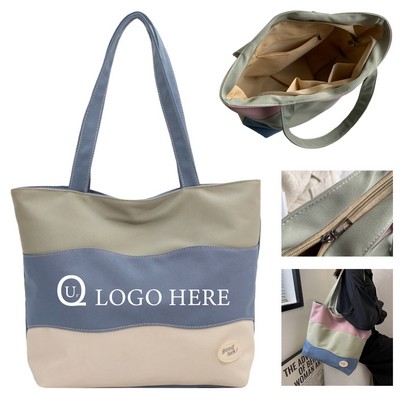 Color-Blocked Canvas Tote Bag