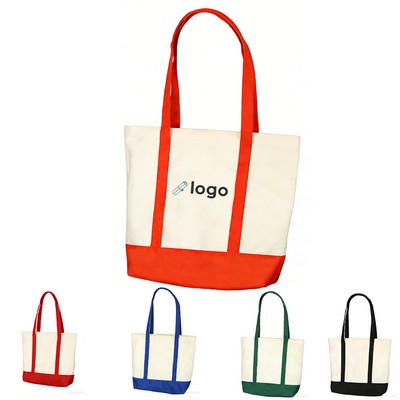 Large Capacity Two Tone Canvas Reusable Shopping Tote Bag
