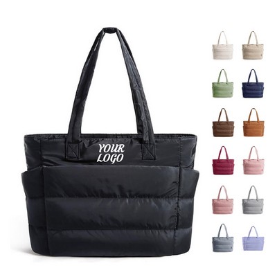 Quilted Puffer Tote Bag with Multiple Compartments