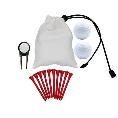 Microfiber Pouch Golf Gift Set - Golf Ball, Divot Tool & Tees