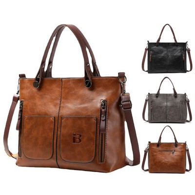 Large Capacity Vintage PU Leather Tote Bag
