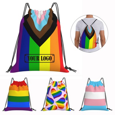 Progress Pride Flag Backpack Drawstring Bags
