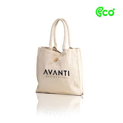Ecofriendly Natural Cotton Shopping Tote with Cotton Webbed Handles & Buttoned Closure