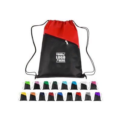 Two-Tone Drawstring Backpack With Zipper
