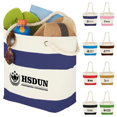 12oz Cotton Canvas Capri Stripes Shopper Tote With Rope Handle