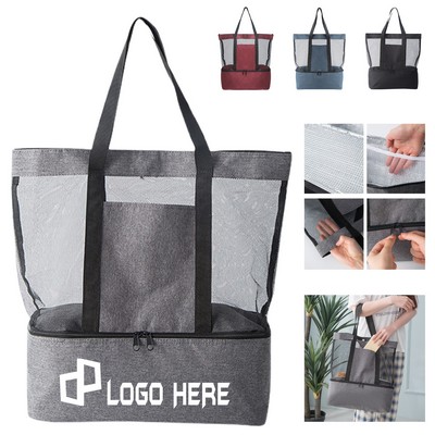 Beach Mesh Tote Bag W/ Cooler Bottom