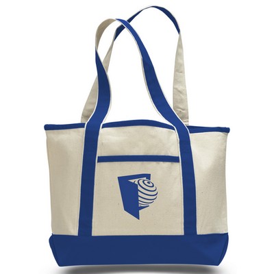 Heavy Canvas Deluxe 2-Pocket Tote (PRINTED)--Natural/Royal