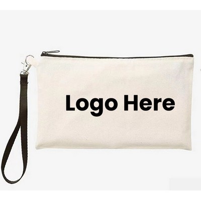 Canvas Pencil Pouch Zipper Bag with Wristband Lanyards