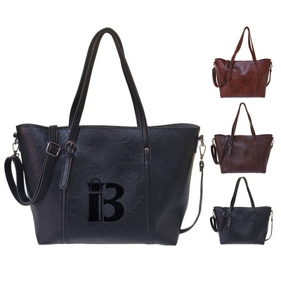 Large-Capacity Vintage Pu Leather Tote Bag