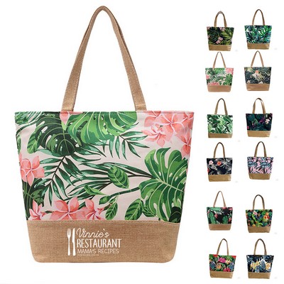 Jute Bottom Canvas Tote Bag