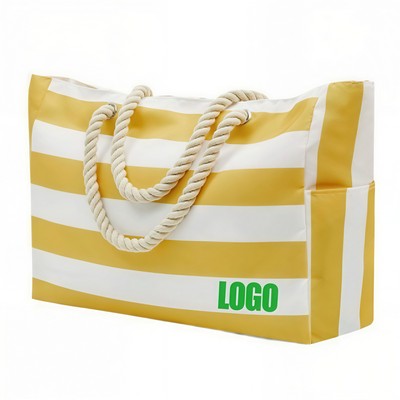 Large Striped Beach Tote With Rope Handle