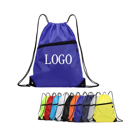 Nylon Drawstring Backpack with Front Zip