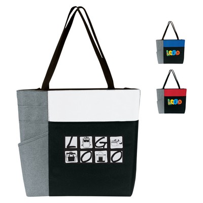 Three-Tone Color Block Zip Tote Bag