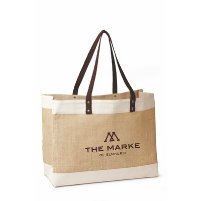 Laminated Natural Jute Burlap Tote Bag with Cotton Long Handles Eco-Friendly Reusable Shopping Bag