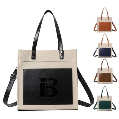 Canvas Tote Bag PU Leather Handles Adjustable strap