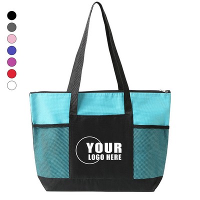 600D Oxford Cloth & Mesh Beach Tote Bag