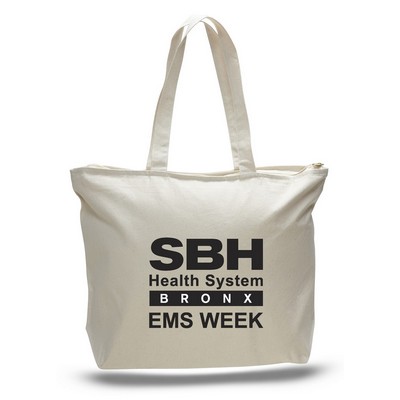 Natural Canvas Zipper Tote Bag w/ Squared Bottom