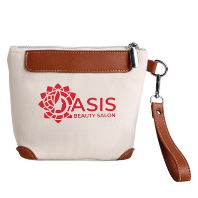 Canvas Zippered Pouch with Faux Leather Trim